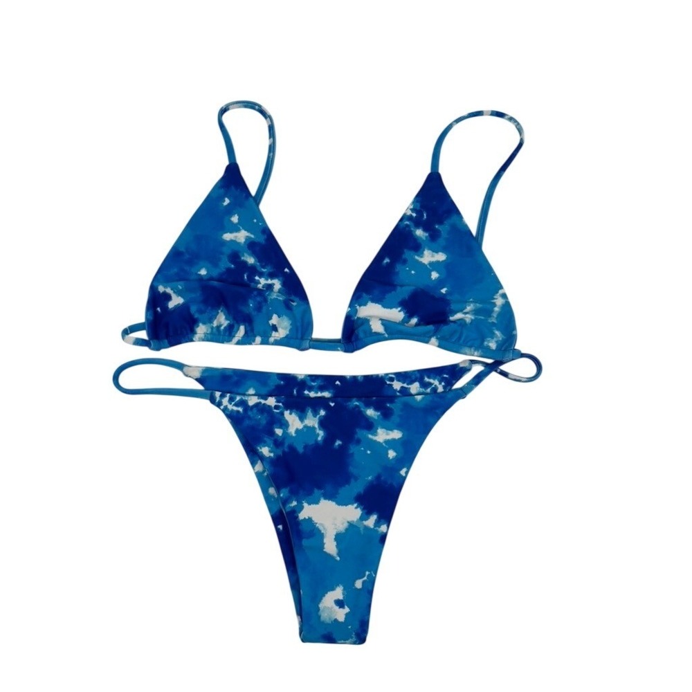 Barstool Sports Bikini Set Womens Large Blue Tie Dye Triangle‎ High Cut